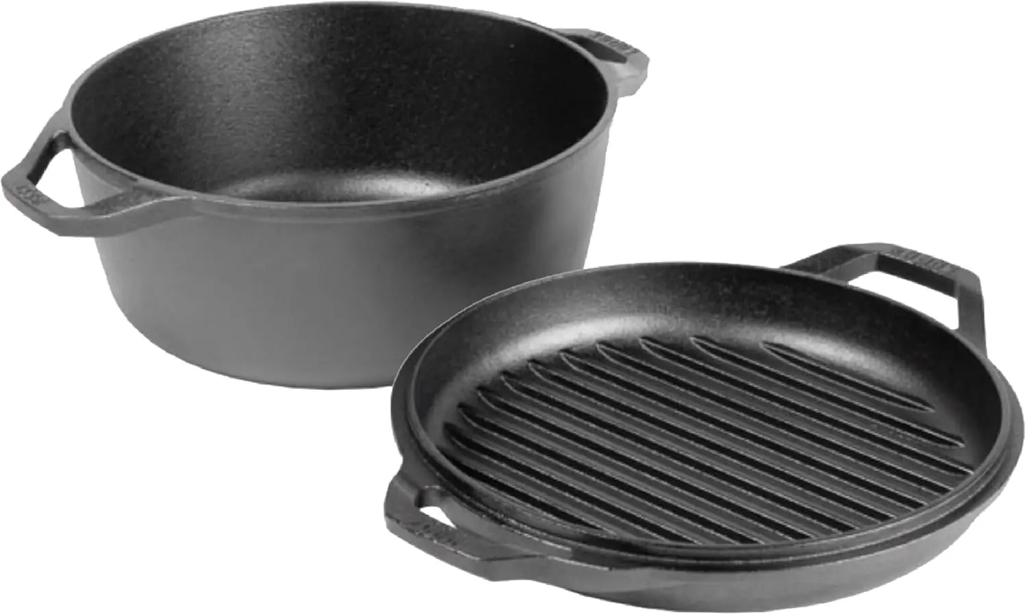 

6qt Double Dutch Oven - Cast Iron Pot with Grill Lid, Pre-Seasoned, Oven & Stove Safe