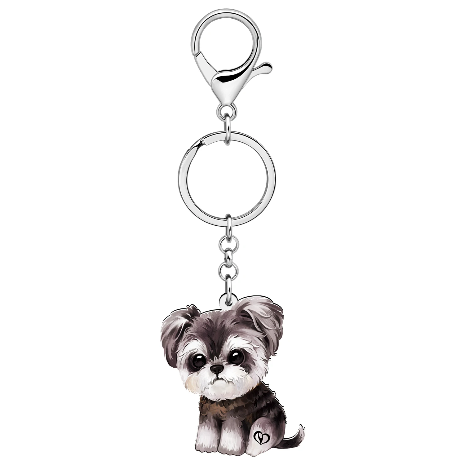 BONSNY Acrylic Adorable Plush Schnauzer Doggy Puppy Keychains Car Bag Key Ring Accessories For Women Kid Dog Lovers Pets Gifts