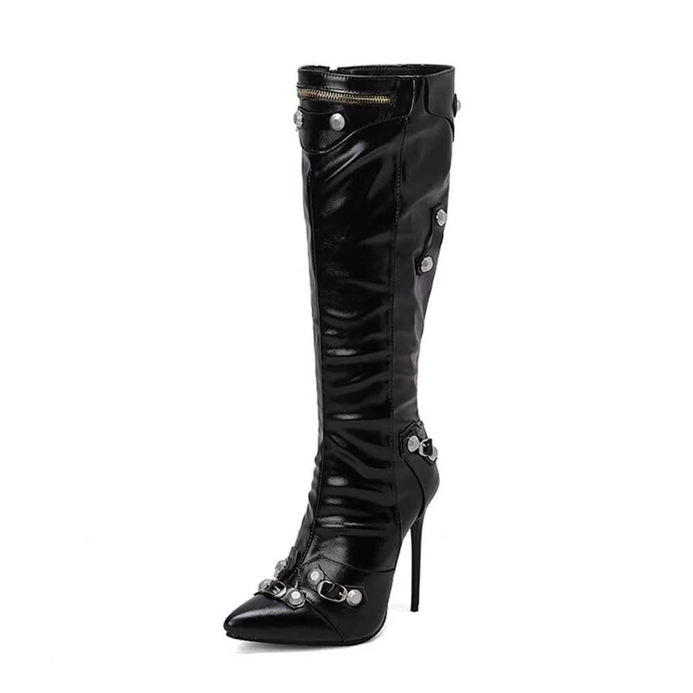 Botas de Mujer kniehohe Stiefel Frauen Designer Stiletto High Heels Reiß verschluss sexy Mode spitze Plateaus chuhe große Größe 48