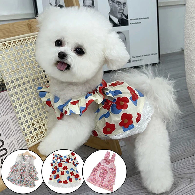 

Pet Clothes Summer New Floral Flying Sleeve Skirt Thin Section Non-woven Sunflower Vest Clothes Dress for Dogs Costume Dog Pets