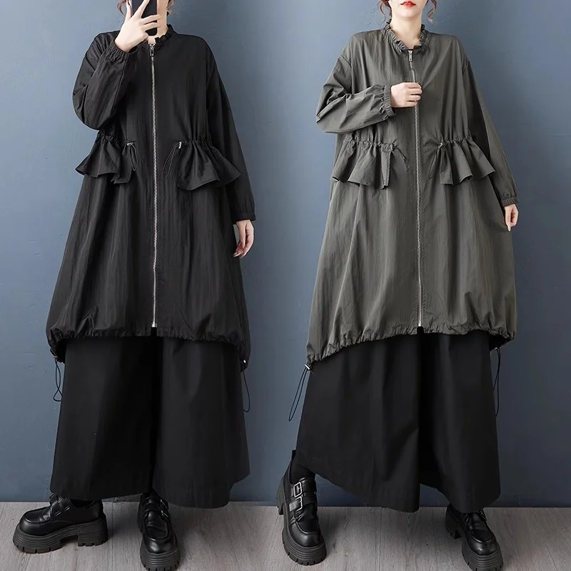 

Художественная повседневная ветровка средней длины, осенне-зимняя одежда, корейская версия, новый свободный темпераментный плащ w778