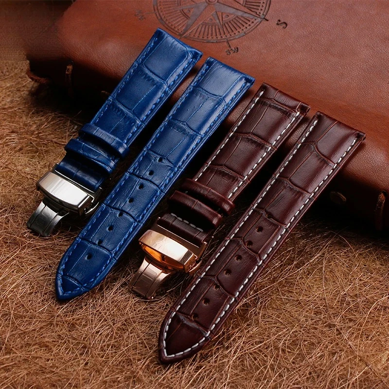 لساعات تيسو، سيكو، هواوي، سيتيزن، حزام ساعة 16 18 20 21 22 مم 23 مم من الجلد الأصلي، مشبك فراشة، سوار جلد بقري #5