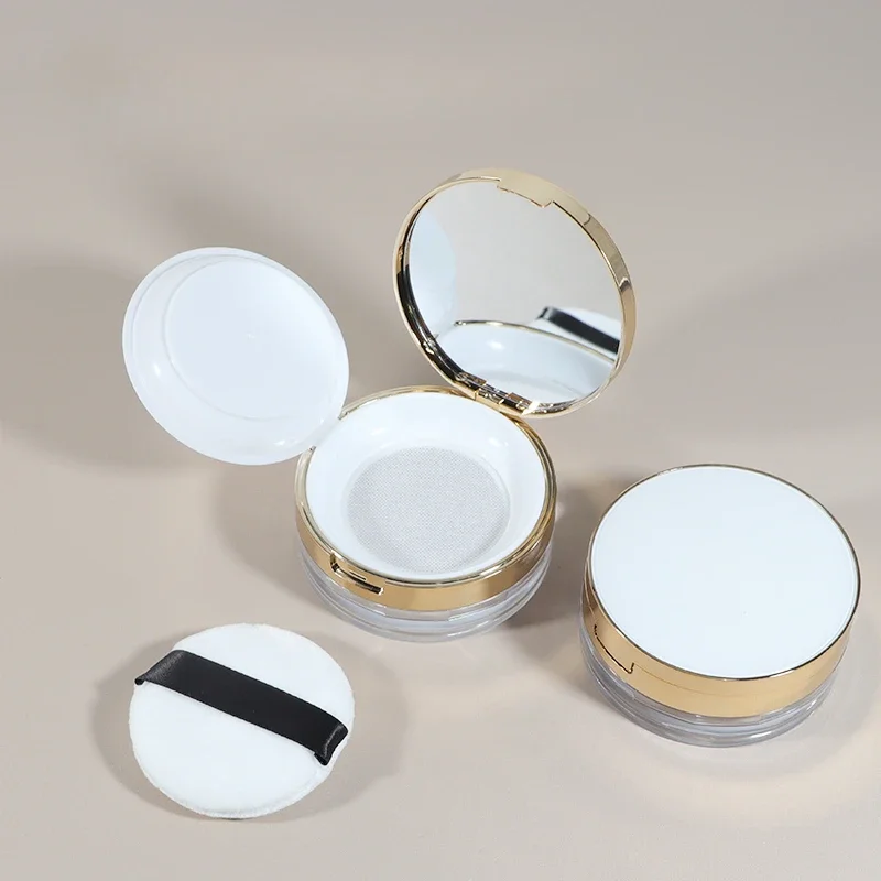 15g Powder Case with Sponge Puff Mirror Double Layer Portable Loose Powder Box  Travel DIY Cosmetic Foundation Powder Box