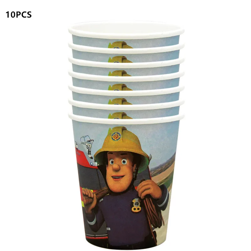 Feuerwehrmann Sam Thema Alles Gute zum Geburtstag Partyzubehör Set Hintergrund Tasse Teller Servietten Tischdecke Party Kinder Jungen Favor Ballons Dekor – Detail 2