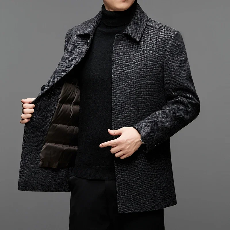 High-end 2024 Autumn and Winter New Wool Double-sided Wool Coat Men's down Liner Detachable Windbreaker Business Jacket