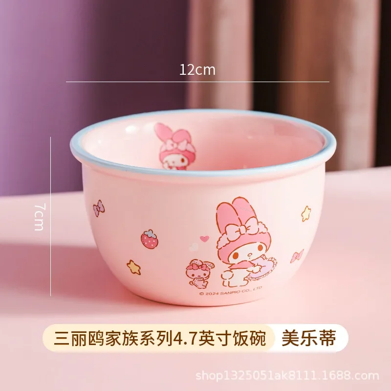 Sanrio Hello Kitty My Melody Anime Kawaii Ins miska ceramiczna Cute Cartoon Cinnamoroll Kuromi miska na zupę sztućce prezenty dla dzieci