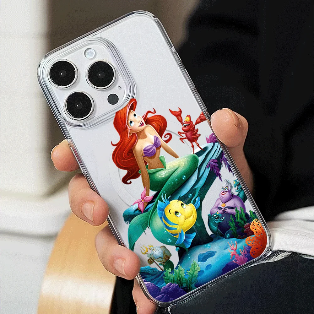 MINISO The L-Little Mermaid Phone Case for iPhone 12 11 13 14 15 16 Max Pro Plus Magsafe Magnetic Wireless Cover