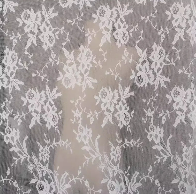 Weiche Wimpern Spitzenstoff, Hochzeitskleid, große Blumen Dekorationszubehör, Weiß, RS24007 – Detail 3
