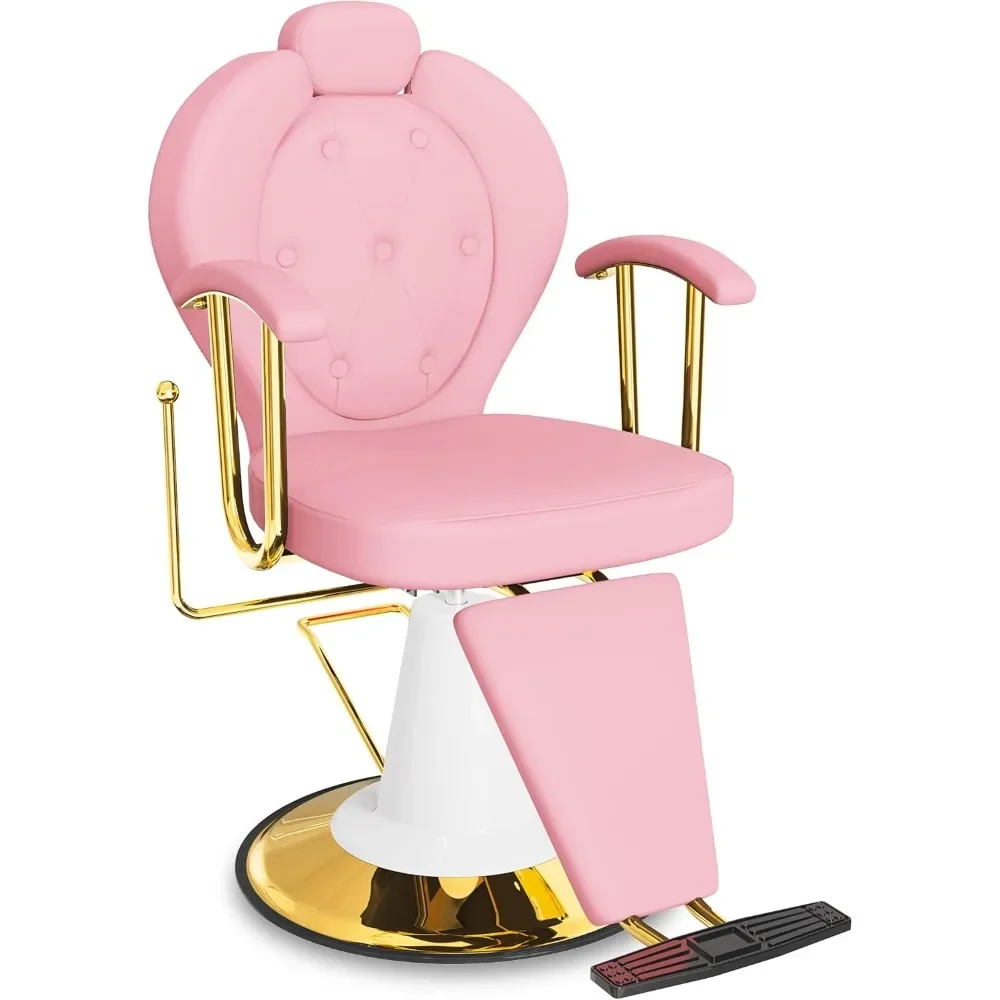 

Кресло для парикмахерской, кресло для парикмахера универсальное с гидравлическим насосом повышенной прочности, вращающееся на 360 ° кресло для укладки розового цвета