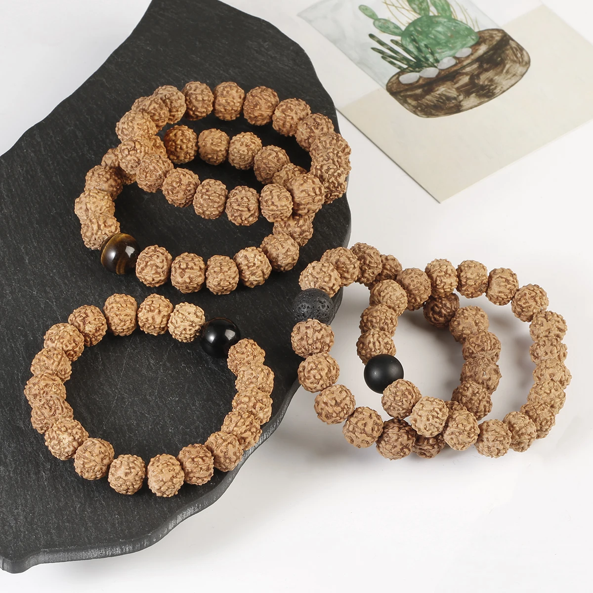 12mm Rudraksha Ethnic Vajra Bodhi Beads Bracelet for Man Meditation Mala Handmade Natural Stone Bangle Prayer Tibetan Buddhism