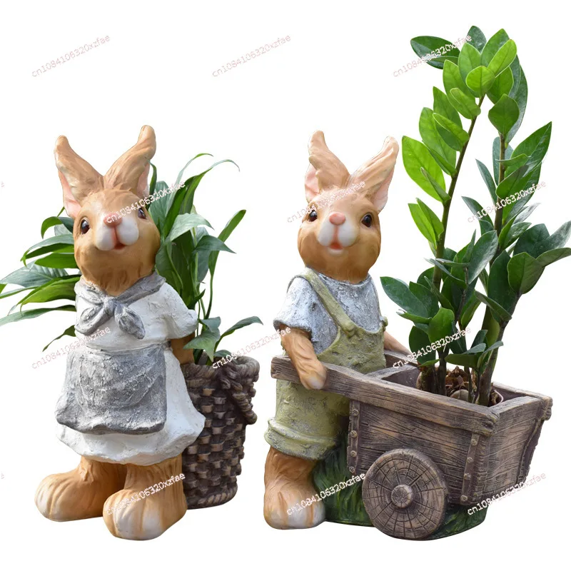 Outdoor animal rabbit flower tank resin craft sculpture ornament garden courtyard decoration garden landscape sketch