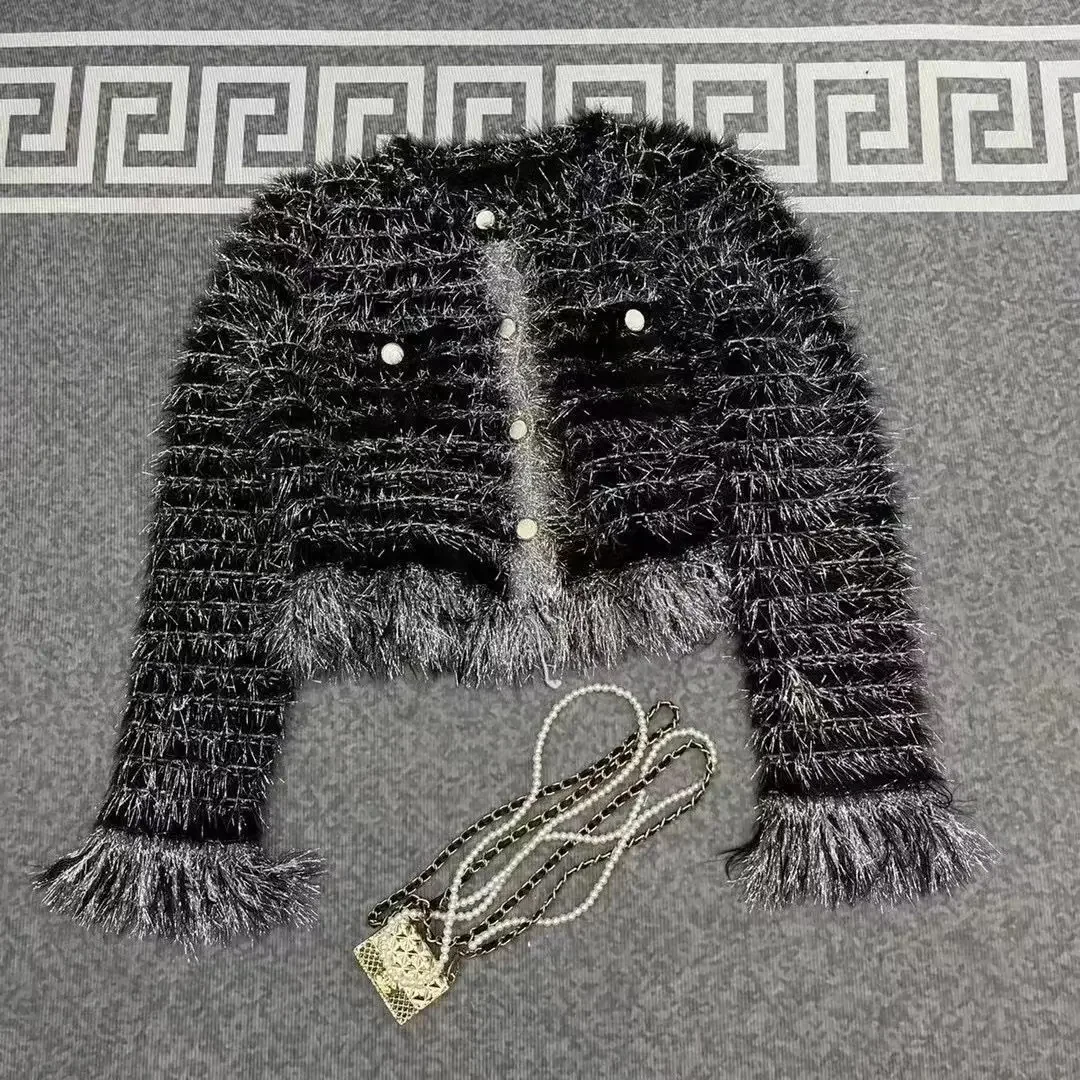

Small Fragrance Style Sweater for Women, Foreign Style Outer Wear, High-end Plush Round Neck Knitted Cardigan Jacket