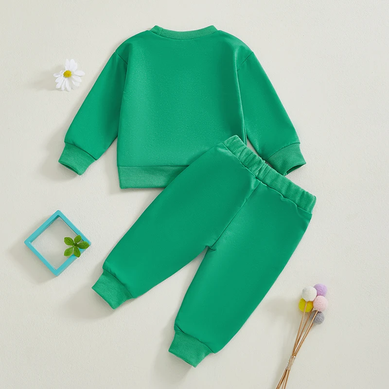 

St Patrick s Day Toddler Boys Green Shamrock Print Hoodie and Jogger Pants 2-Piece Outfit Set for Ireland Theme Party