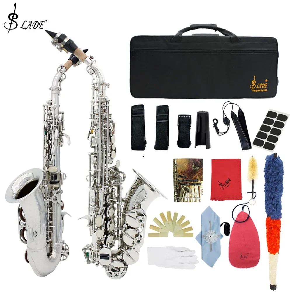 SLADE Professional Soprano Saxophone B Flat Saxophone Brass Silvery Sax with Case Neck Strap Reeds Parts Woodwind Instrument