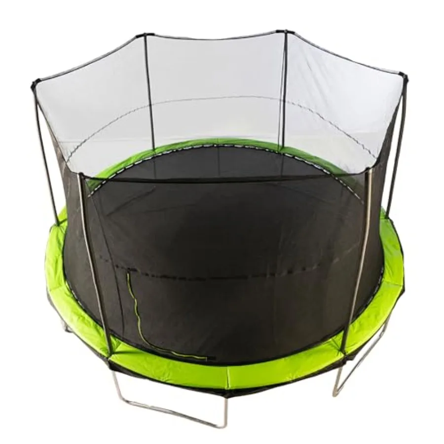 ترامبولين دائري بطول 14 قدمًا ونظام غلاف مع إطارات فولاذية مجلفنة وسعة 200 رطل للبالغين مثالي للظهر