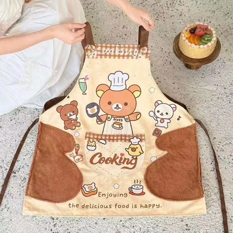 Joli tablier Rilakkuma, imperméable et facile à nettoyer, pour la cuisine à la maison, résistant à l'huile, mignon et pratique