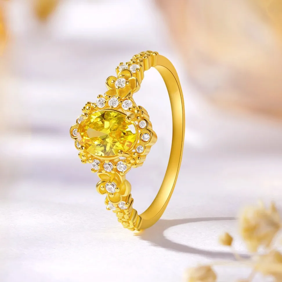 

24K real gold pigeon egg small flower ring exquisite golden finger ring au999 pure gold index finger ring women's style