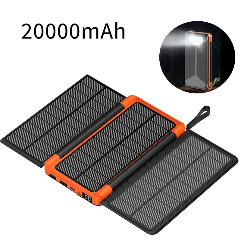 

20000mAh Folding Solar Power Bank with 3 Solar Panel Portable Wireless Charger Powerbank for iPhone 15 Huawei Xiaomi Poverbank