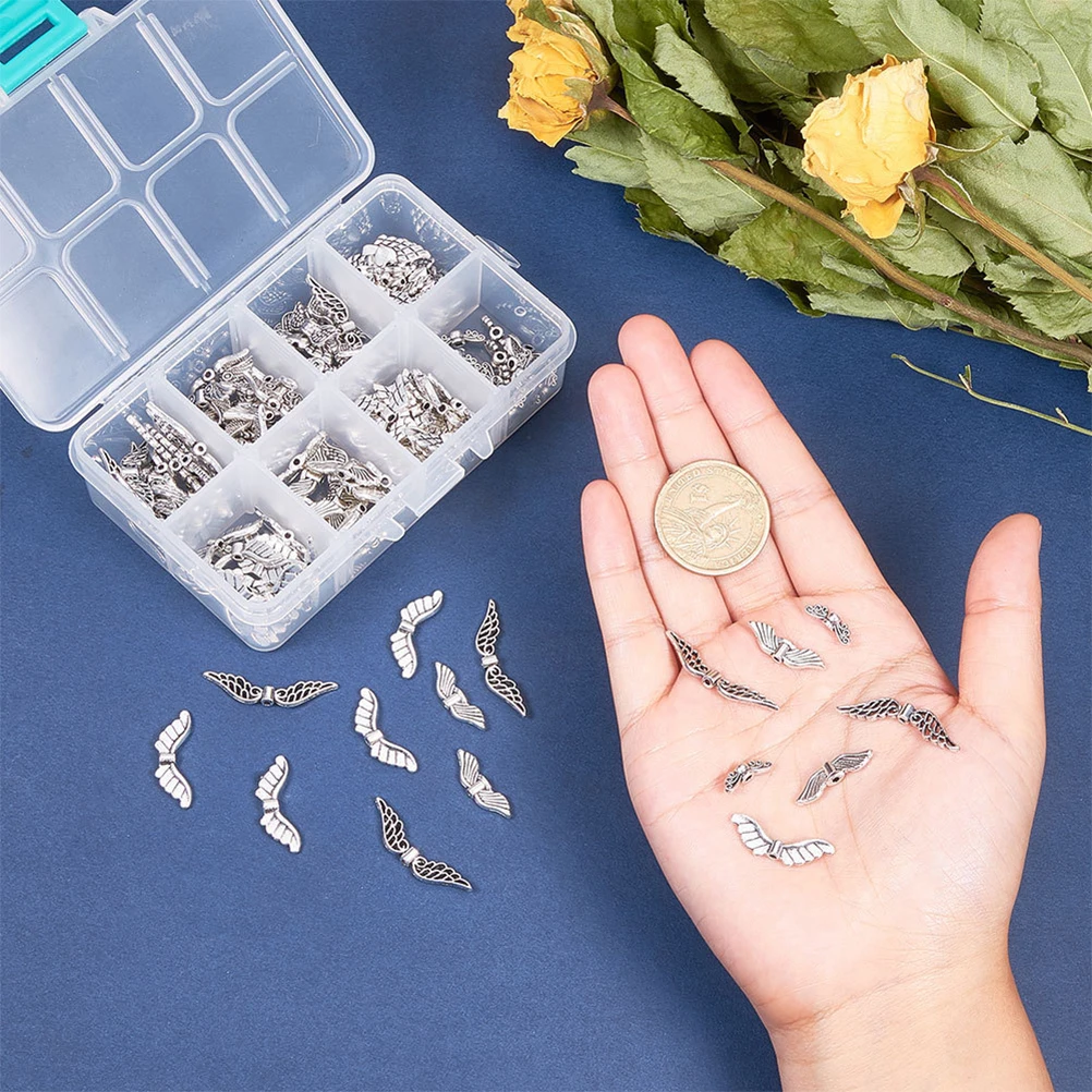 

160 Pcs Wing Shape Beads Hidden Silver Alloy Materials Diy Jewelry Making Bracelet Necklace Craft Projects Accessories