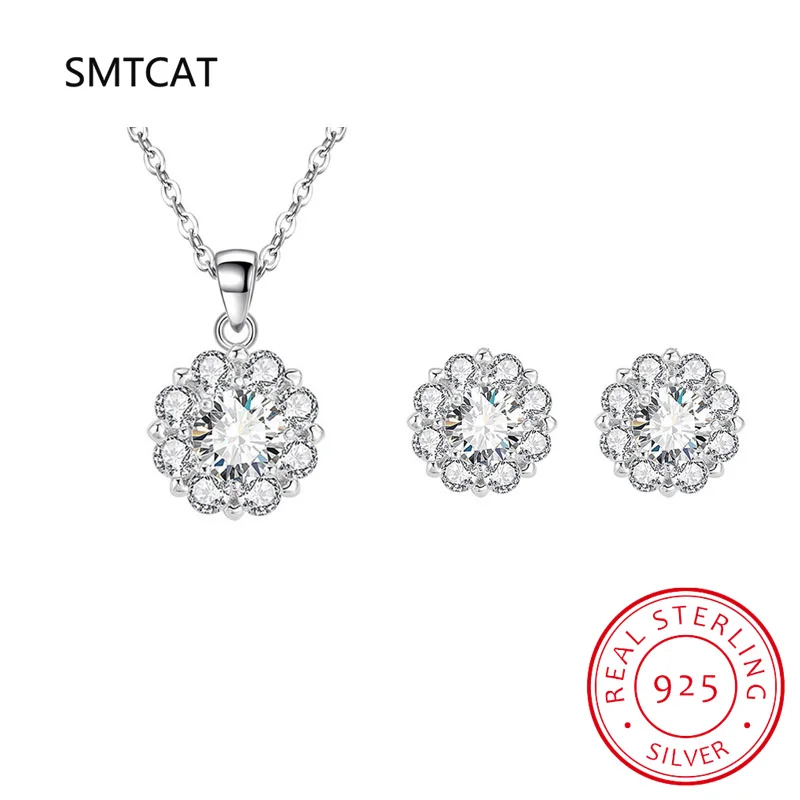 925 Sterling Silver Original 2cttw Moissanite Jewelry Sets For Women Sunflower Pendant Necklace Earring Fine Jewelry Bijoux