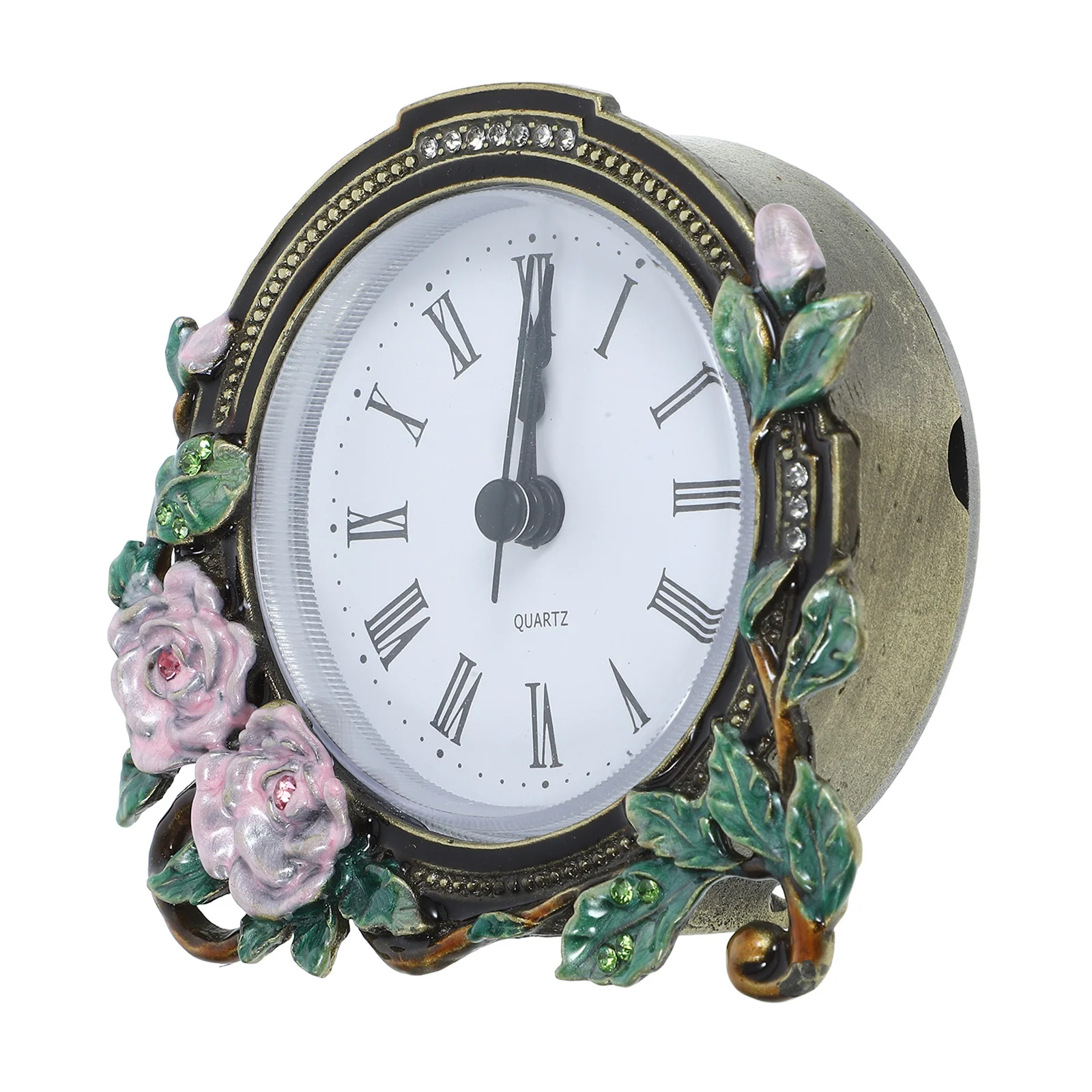 

Mini Desktop Enamel Flower Vintage European Style Silent Table Clock For Home Office Decor Retro Mantel Clock Decor