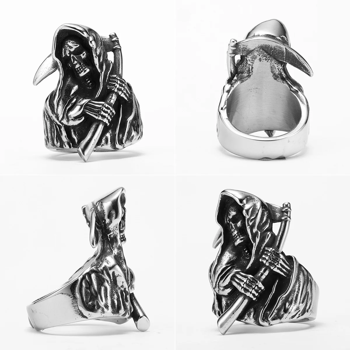 Grim Reaper Stylish Skull Men Rings Stainless Steel Women Jewelry Punk Retro New In Rock Fashion Accessories Gift Wholesale