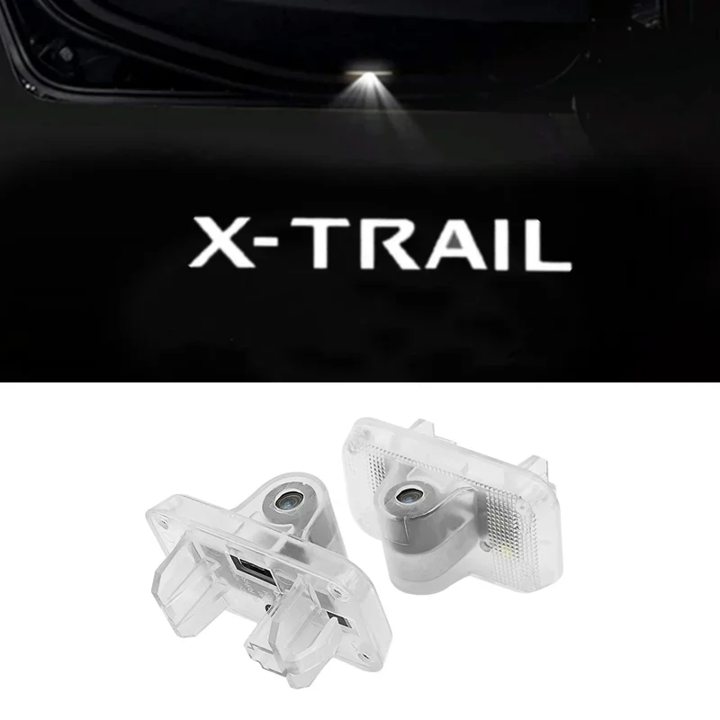 2ชิ้นโคมไฟต้อนรับติดประตูรถโลโก้มารยาทไฟ LED สำหรับ Nissan X-Trail T30 T31 2001-2014อุปกรณ์ตกแต่งภายในรถยนต์