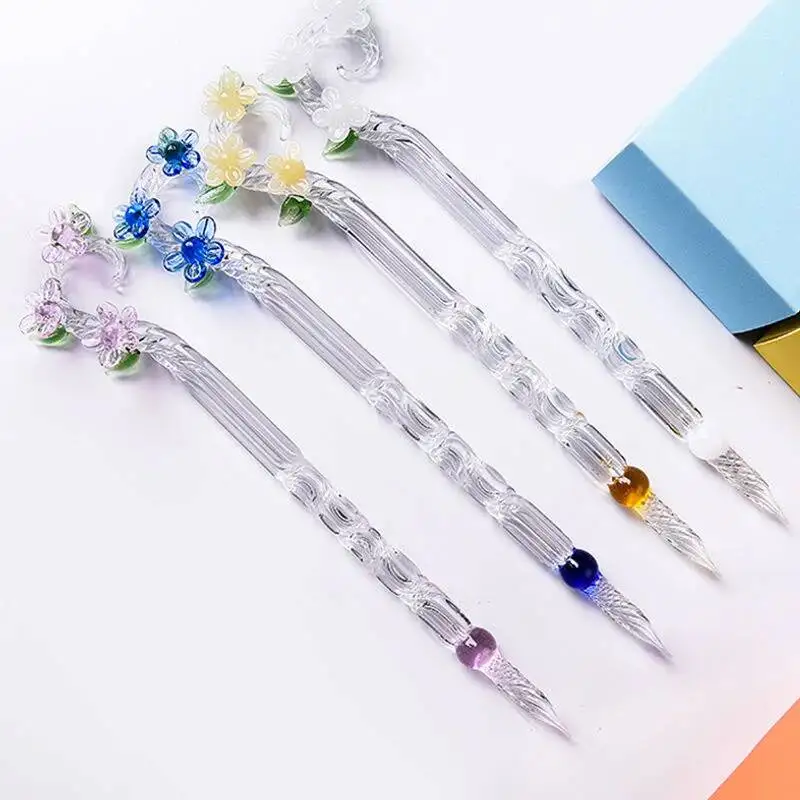

Rattan Flower Glass Dip Pen Crystal Pen With Color Gold Powder Ink Hand Brush Set Gift Box