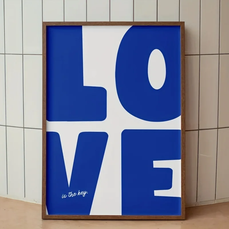 Schicke blau-rote Liebes-Leinwanddrucke, minimalistisches Wandkunst-Poster zum Valentinstag für modernes Wohnzimmer und Heimdekoration, Weihnachtsgeschenk