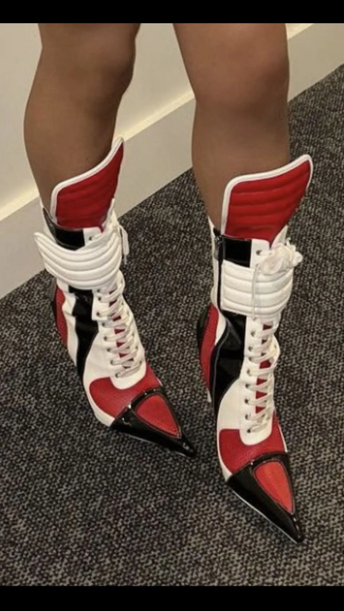 

Women's 2026 New mixed colors leather motorcycle boots sexy good quality pointy toe lace up cool booties big size designer shoes