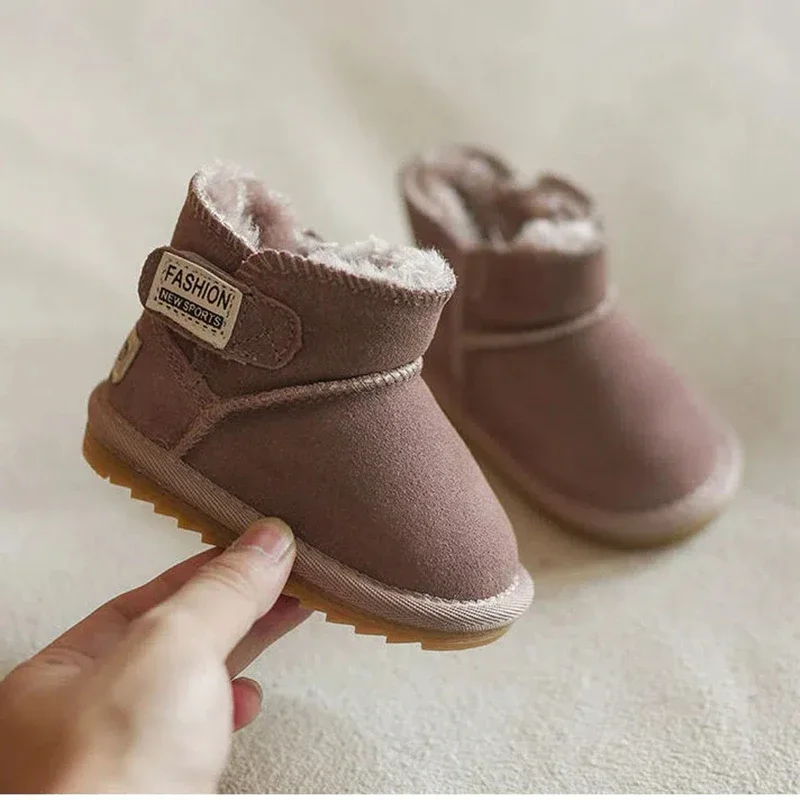 New Winter Baby Snow Boots Warm Plush Leather Toddler Shoes Fashion Boys Girls Anti-slip Rubber Sole Baby Sneakers Infant Boots