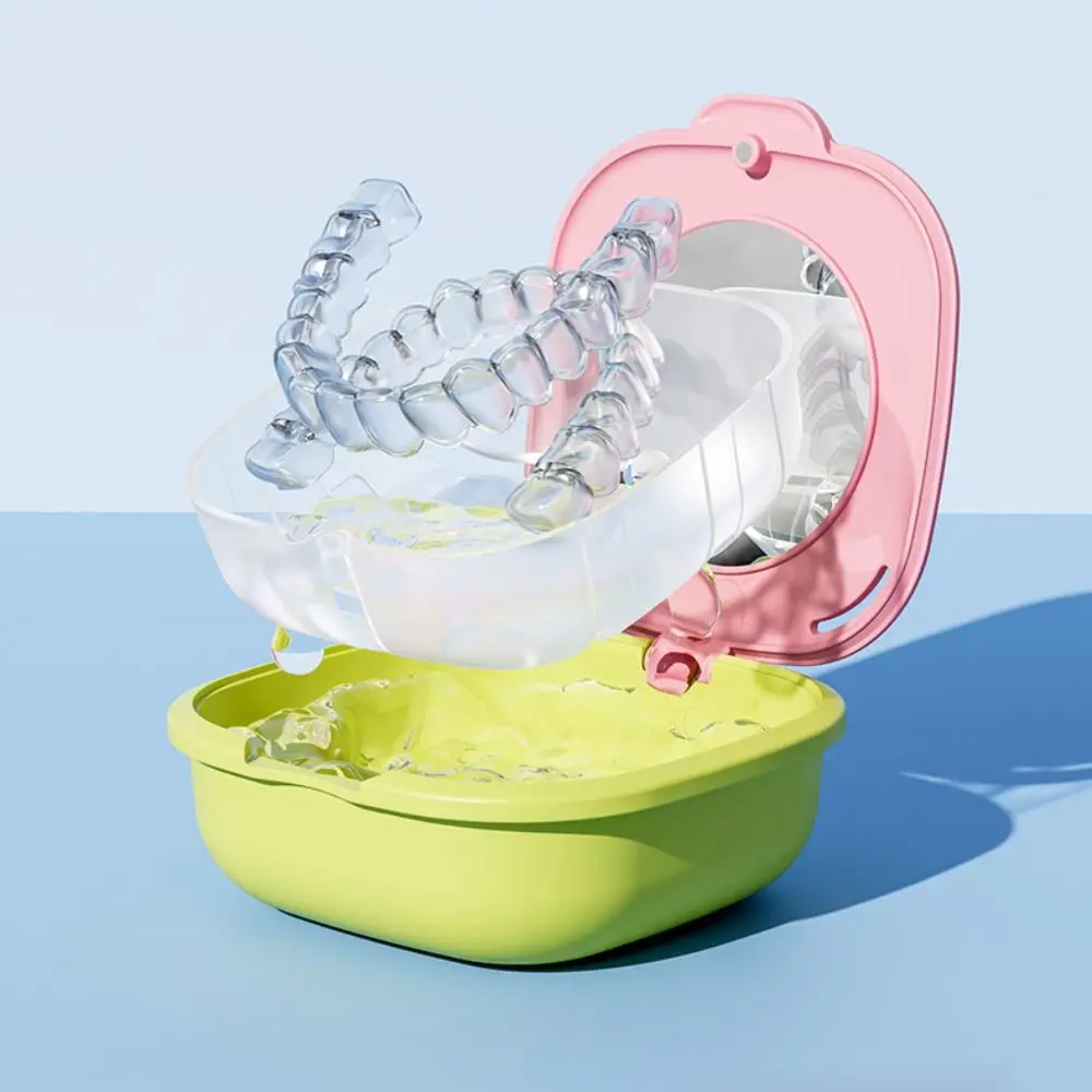 Portable With Mirror Braces Box Cleaning Box Soak Box Denture Storage Box Draining Mouthguard Case