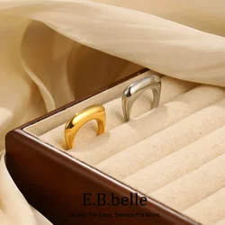 E.B.belle Easy Matching Square Shape Ring Minimalist Style Stainless steel Women Body Decoration Jewelry 18K Gold Plated Charm