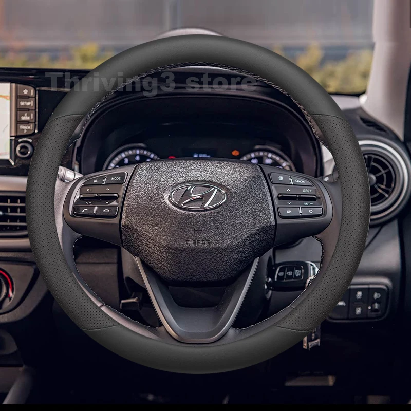 

Leather Car Steering Wheel Cover For Hyundai Grand i10 N-Line i20 2008-2025 Non-slip Auto interior Hyundai i10 2024 Accessories