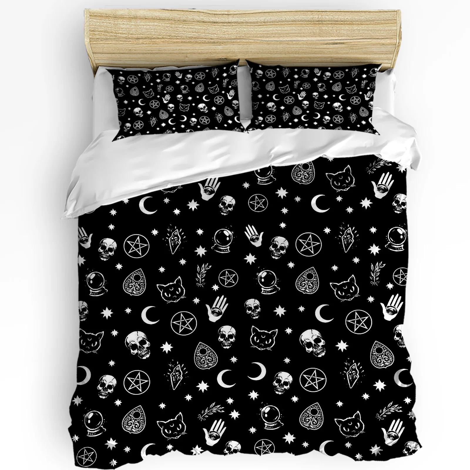 Black Witch Skull Moon Divination Duvet Cover with Pillow Case Custom 3pcs Bedding Set Quilt Cover Double Bed Home Textile