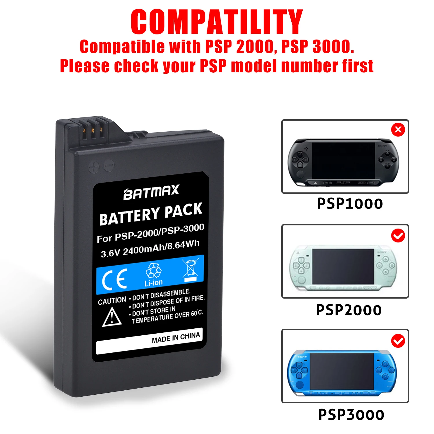 2400MaH PSP-S110 PSP 2000 Battery + LED Charger for Sony PSP2000 PSP3000 PSP Lite, PSP Silm PlayStation Portable Gamepad