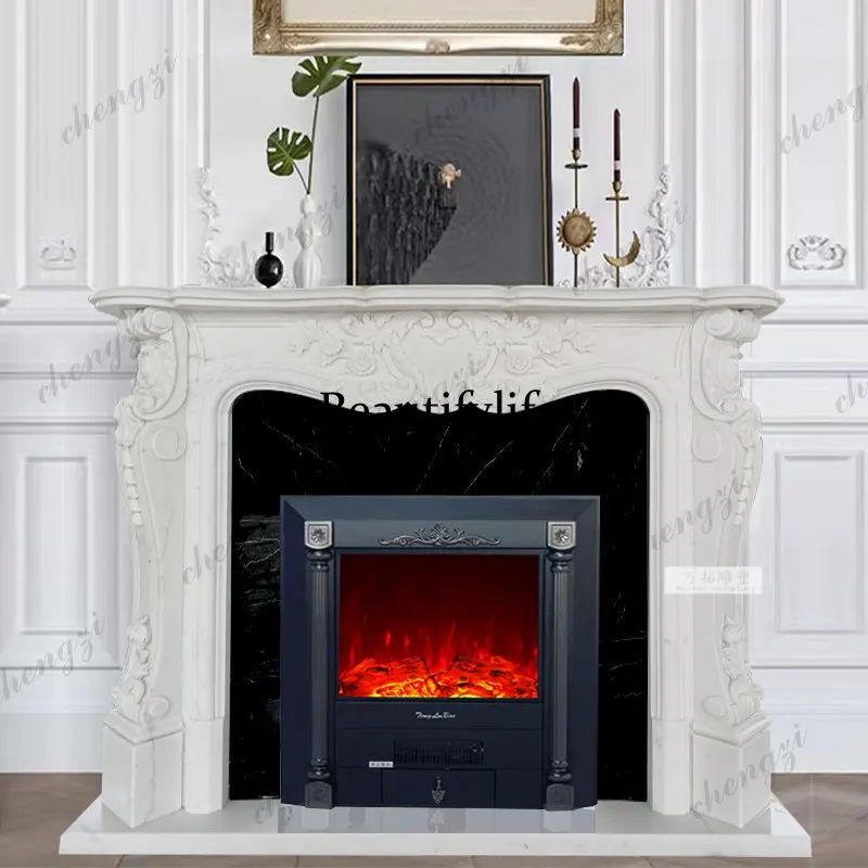 Marble fireplace French European carved villa living room American marble stone sculpture fireplace