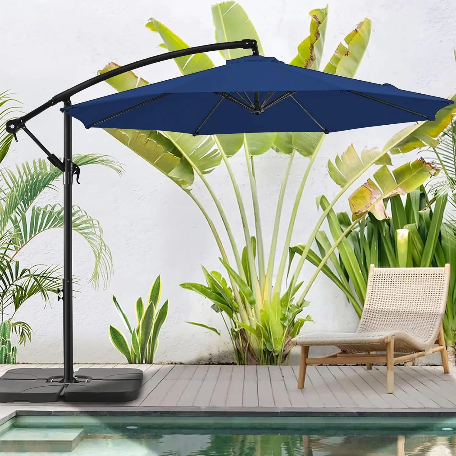 10 FT Patio Offset Umbrella Outdoor Cantilever Umbrella Hanging Umbrellas, Fade Resistant Crank & Cross Base