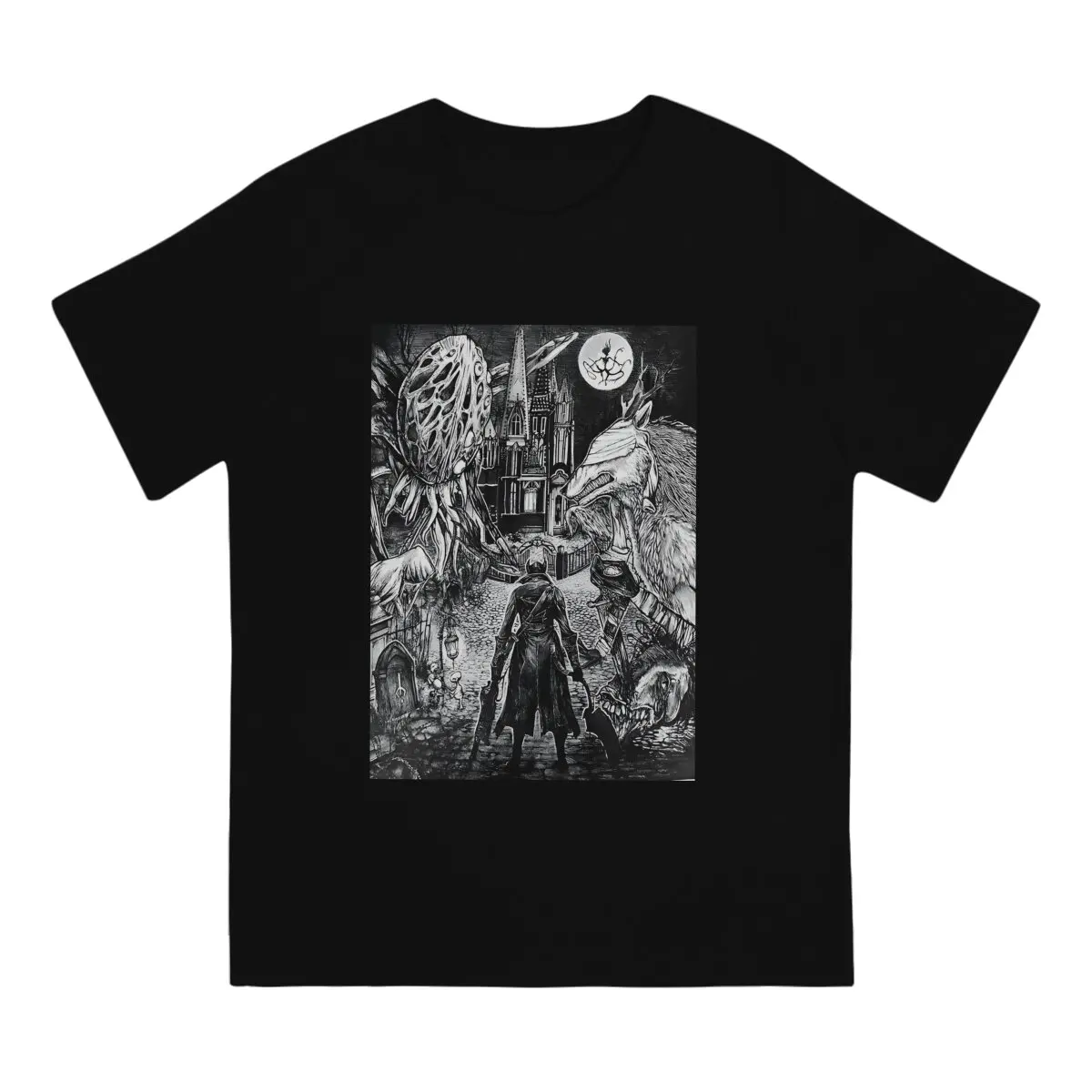 Black T-Shirts Men Bloodborne Leisure Pure Cotton Tee Shirt Crewneck Short Sleeve T Shirts Printed Clothes