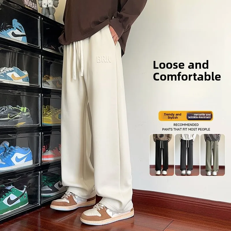 

2025 Spring Autumn Men's Knitted Sport Pants Straight Leg American Sle Casual High Waist Straight Tube Trousers