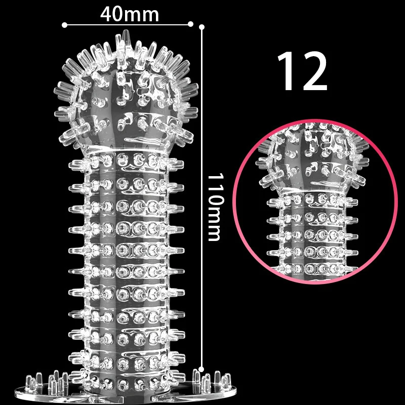 Estensione riutilizzabile preservativo manica del pene ingrandimento maschile ritardo di tempo Spike clitoride massaggiatore copertura preservativi