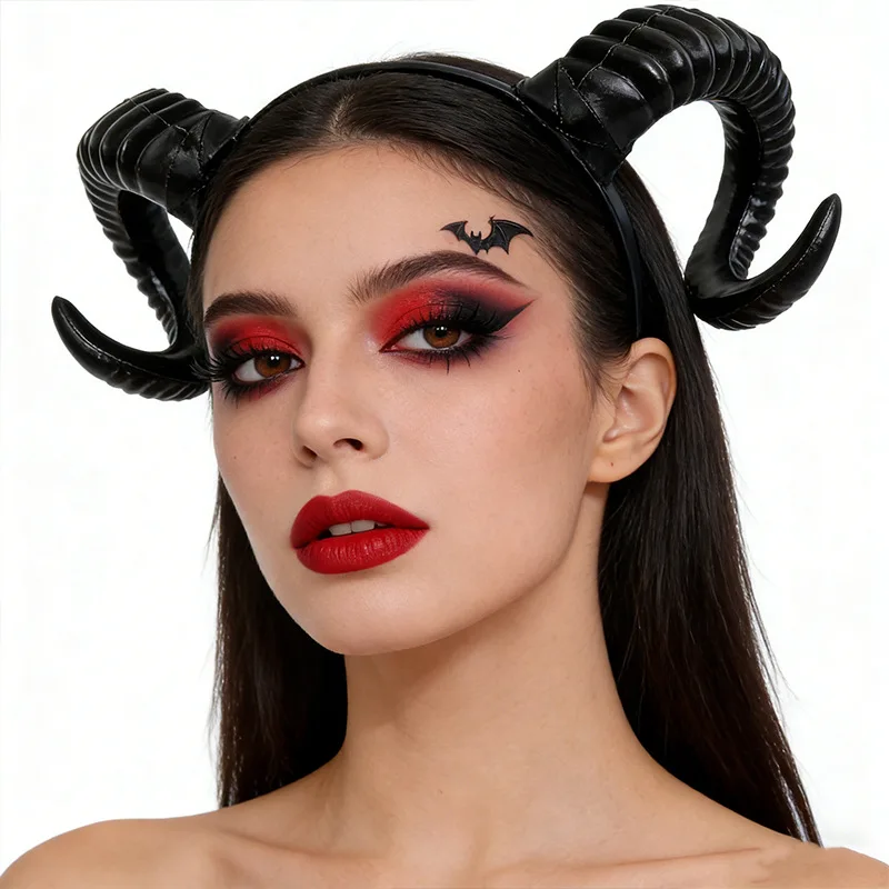 Halloween Simulation Sheep Horn Headband Dark Style Demon Succubus Cosplay Props for Makeup Party Stage Styling Hair Accessory