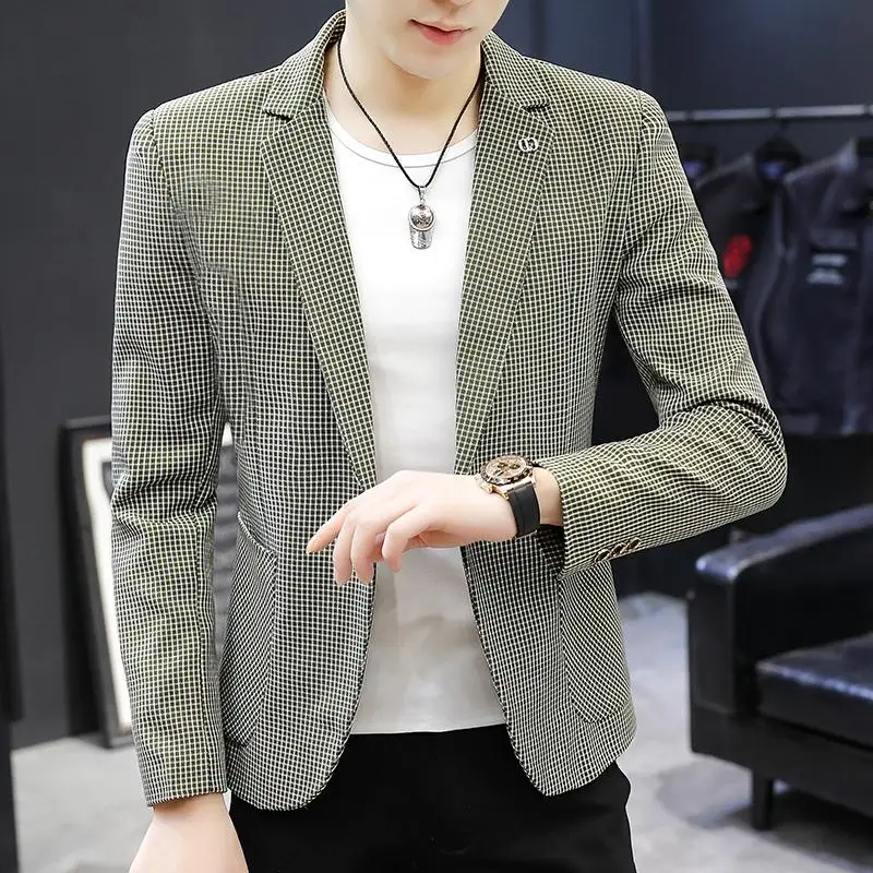 

Men's Casual Plaid Suit British Style Handsome Slim Single Top Korean Version of The Trend Smart Casual Four Seasons Blazers