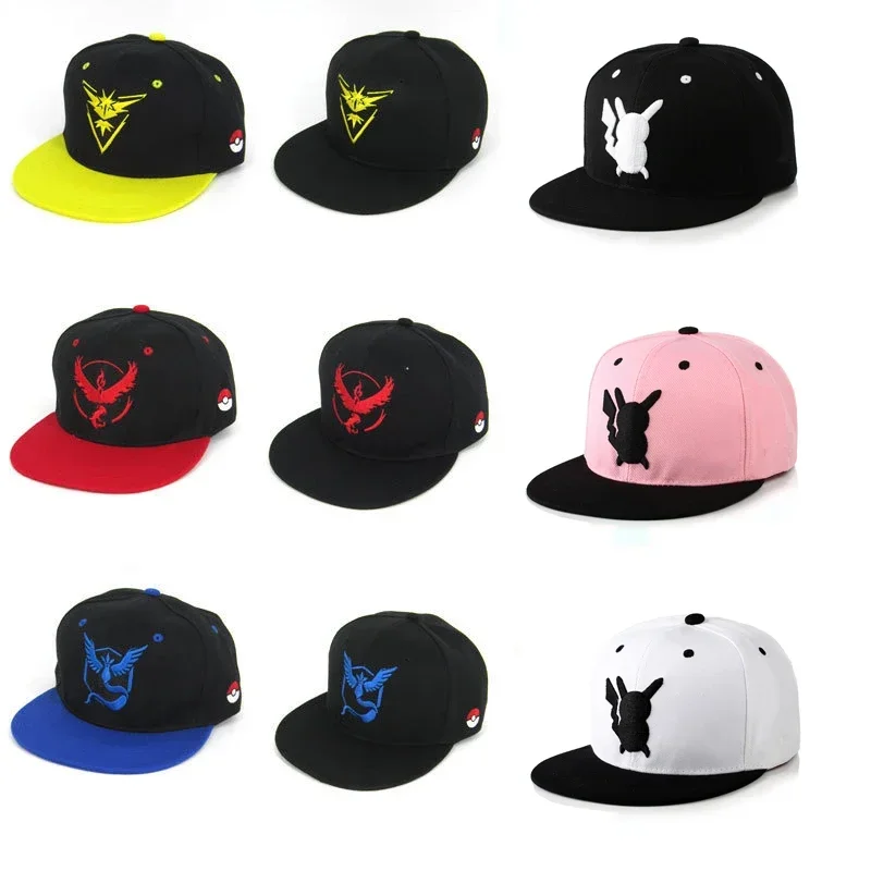 Pokemon Go Pikachu Zapdos Articuno Moltres Polyester Flat Brim Hat Anime Hip Hop Baseball Cap Travel Children's Birthday Gifts