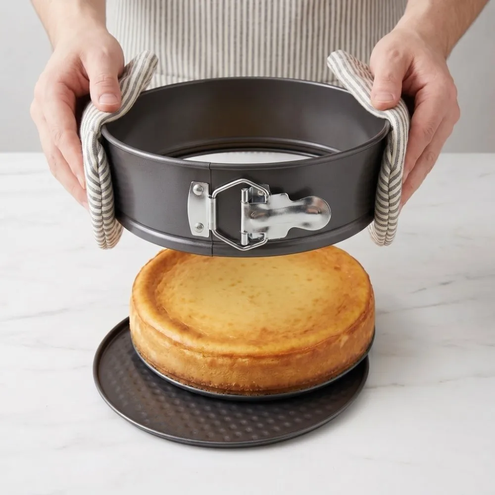 3pcs Carbon Steel Cake Pan Set Non-Stick Removable Bottom Cheesecake Pan Set Snap Button Round Shape Springform Pan Set
