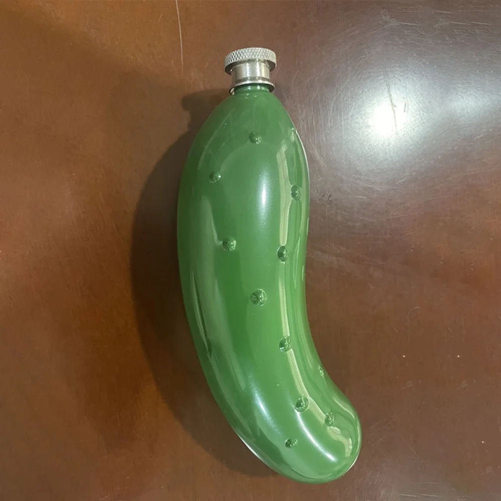5 Oz Stainless Steel Hip Flask Creative Portable Cucumber Shape Yellow Liquor Whiskey Alcohol Pocket Bottle Bridesmaid Gift