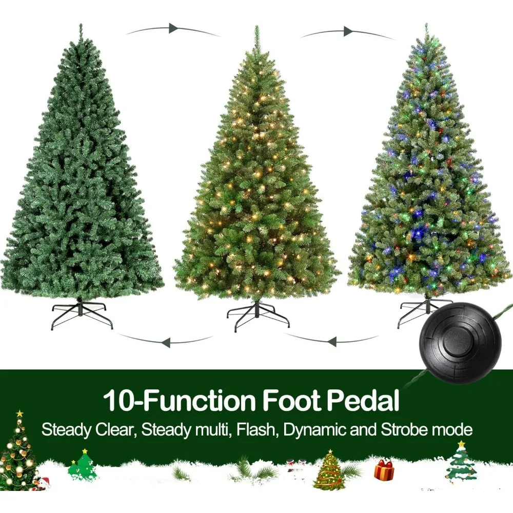 9 ft Pre-lit Christmas Tree, Holiday Decoration with 600 Color Changing LED Lights, 2100 Branch Tips, Metal Stand and Hinged