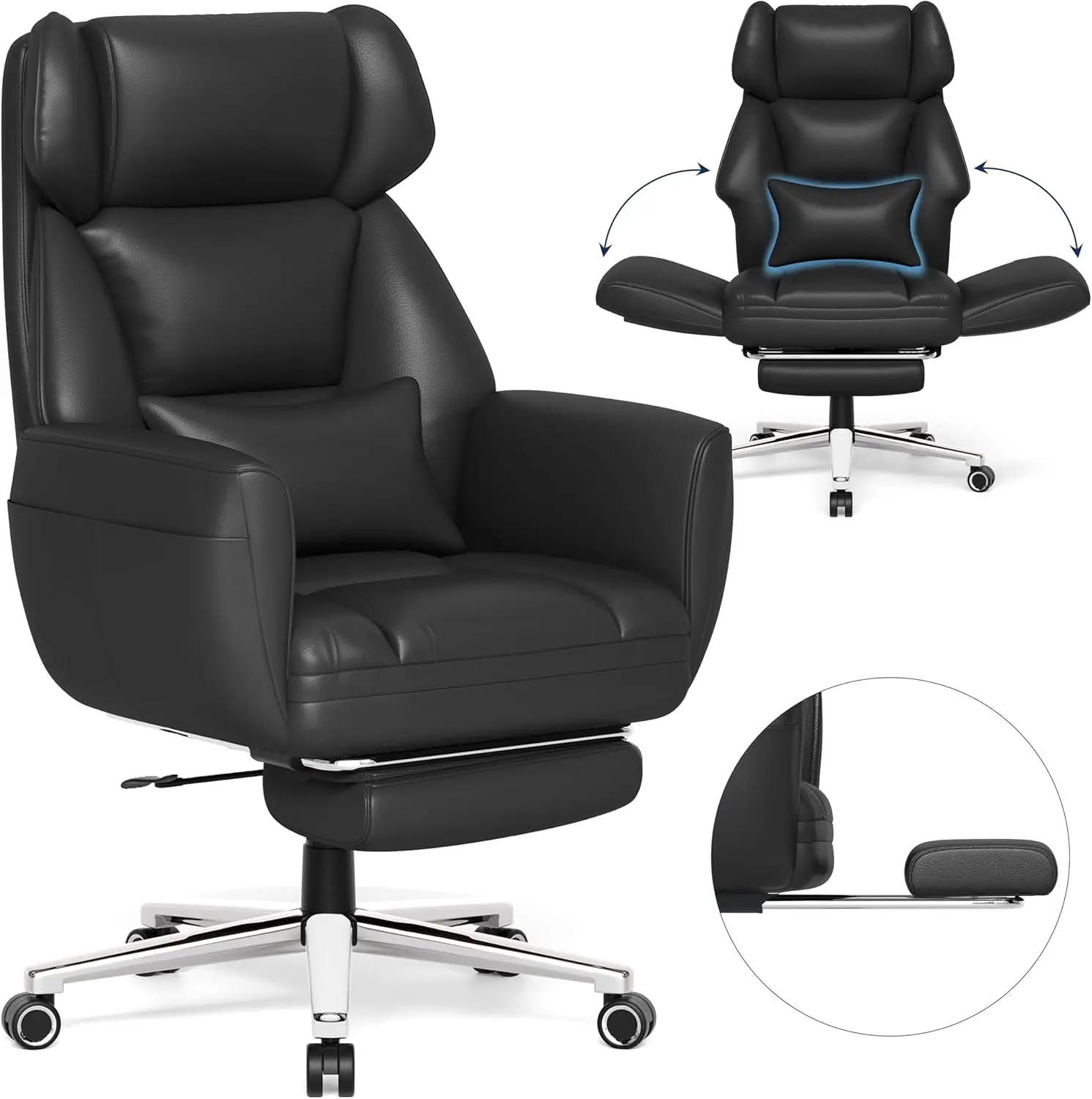 

GABRYLLY Ergonomic Chair with Footrest – Wide Cross Legged Chair with Reversible Armrests, 120°Tilt, Lumbar Support,Heavy-Duty B