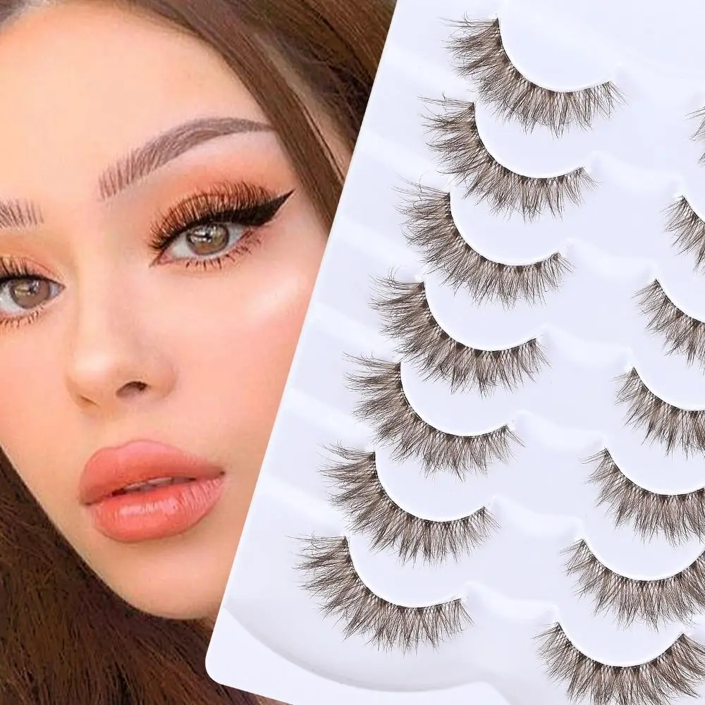 Handmade Faux Mink Brown Lashes Wispy Volume Natural Look Brown Eyelashes C Curl Short False Lashes Eyelash Extension