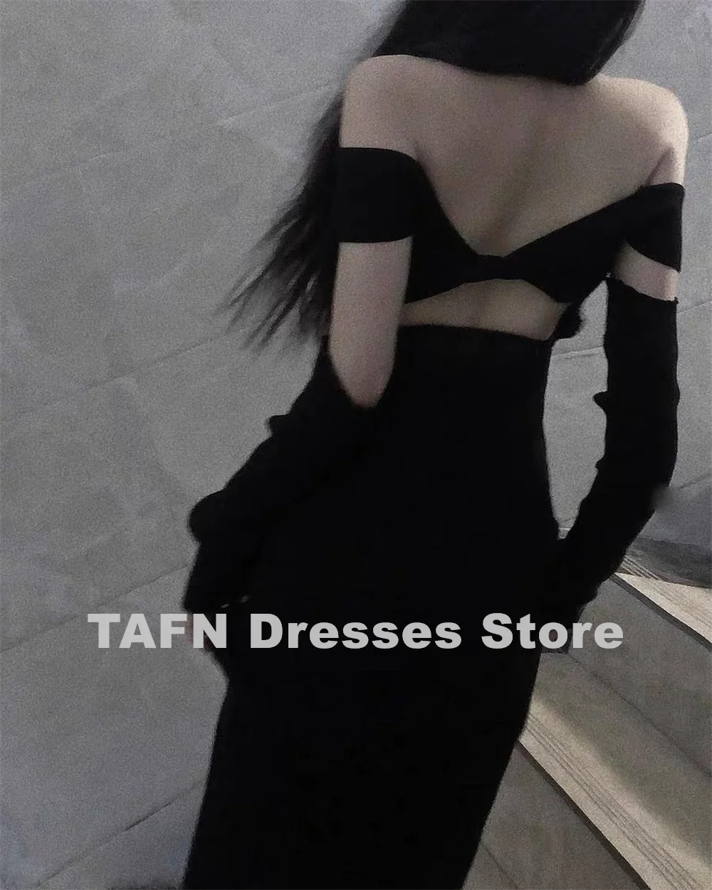 TAFN Black Sheath Elegant Evening Dresses Side High Slit Sexy Prom Party Dresses Simple French Floor-Length robes de soirée